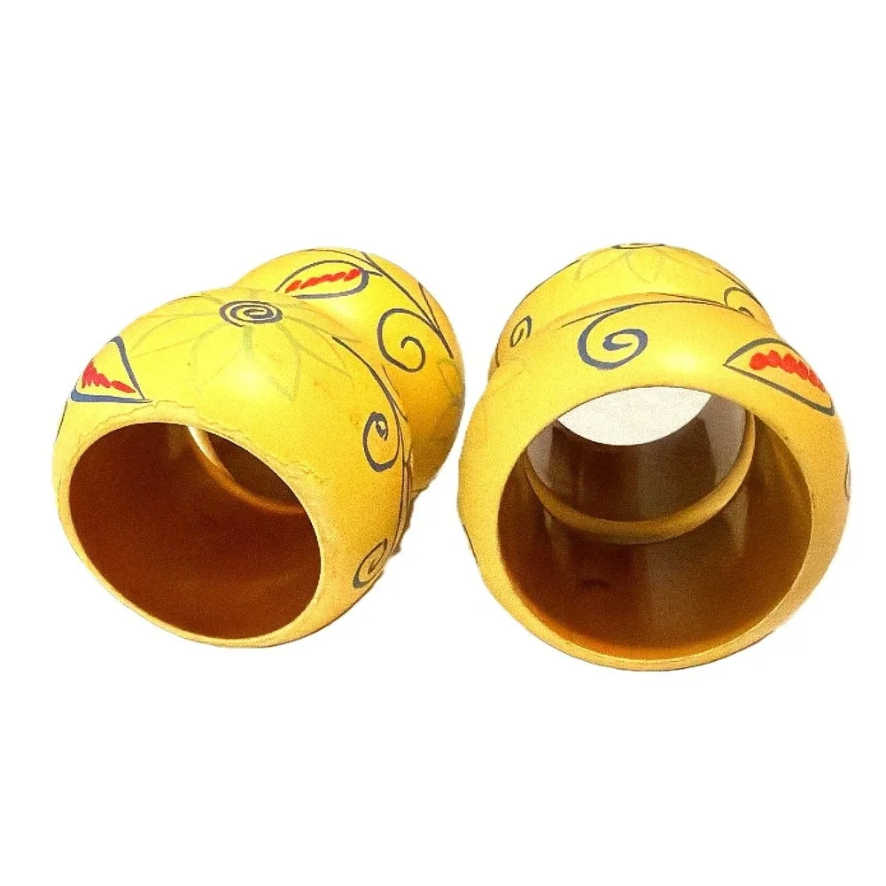 Wood Napkin Rings Set of 4 Yellow Hand Painted Floral Cottage Farmhouse